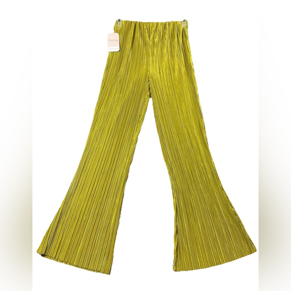 DressUp Women Pleat Silky Shiny Elastic Waist Pull-up Pants Lime Sz S NWT